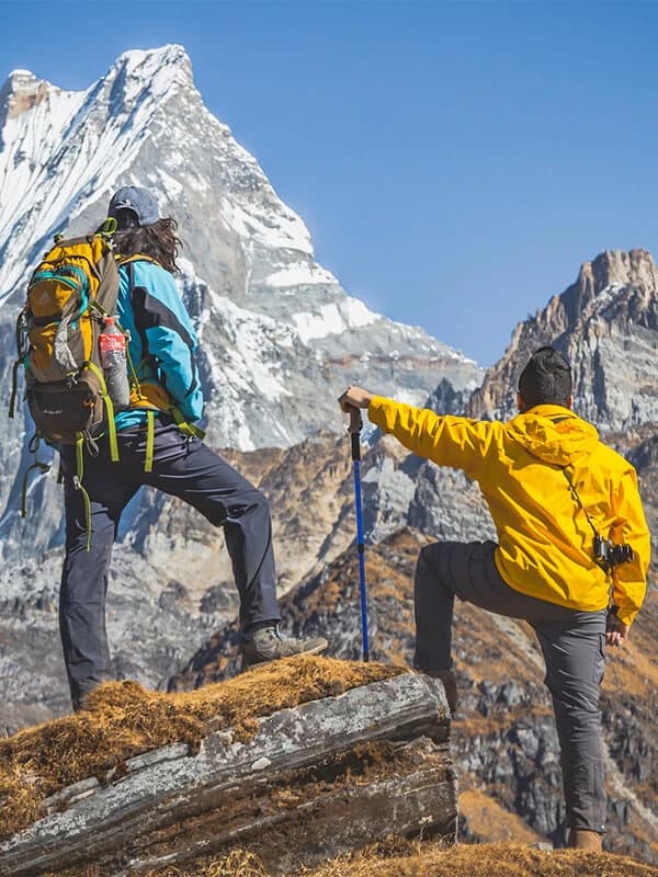 Trekkers enjoying the stunning mountain views on the Mardi Himal Trek