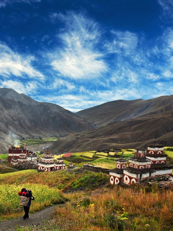High-altitude trekking in Upper Dolpo with panoramic views