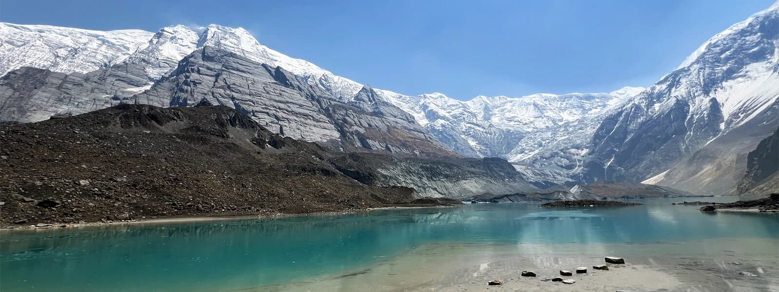 Panoramic mountain views at Tilicho Lake