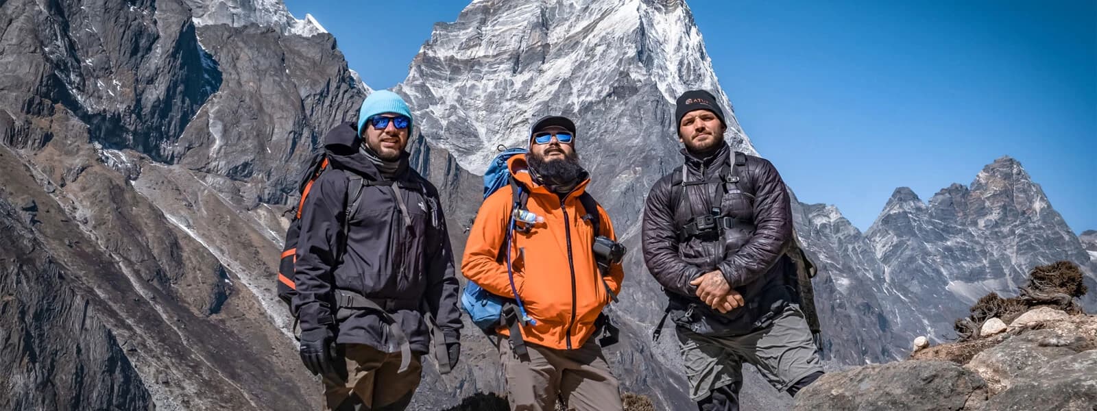 A group of trekkers with the mountain view on the background