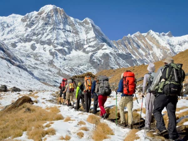 Traditional Nepalese village named Ghandruk nestled in the Himalayan foothills along the Annapurna Base Camp trek