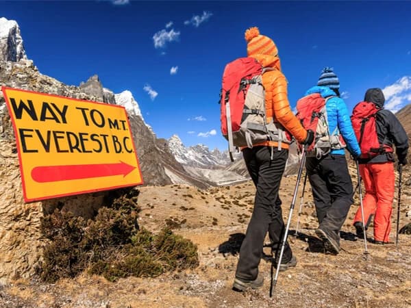 A group of hikers embarking on a 14-day journey along the route leading to Everest Base Camp