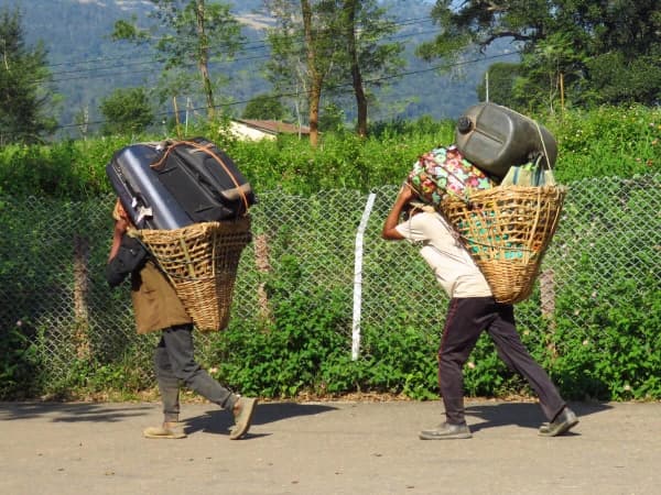 Porters Carrying Luggage On Trekking Route